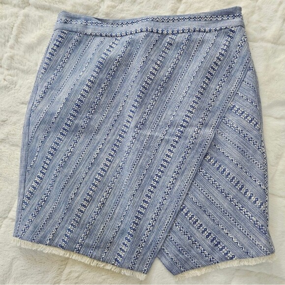 Ann Taylor LOFT Skirt Women’s Sz 10 Blue White Overlay Fringe Cotton Lined Boho - Picture 2 of 10